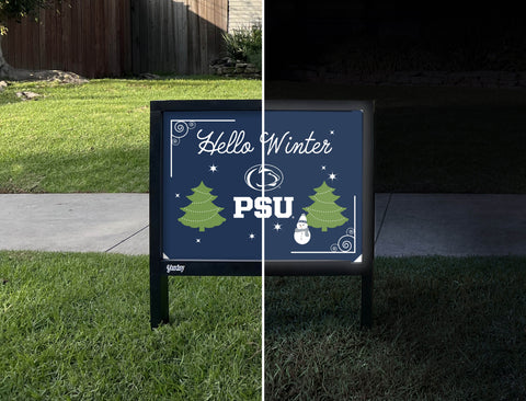 Penn State Hello Winter Yardsy Sign - Day Night