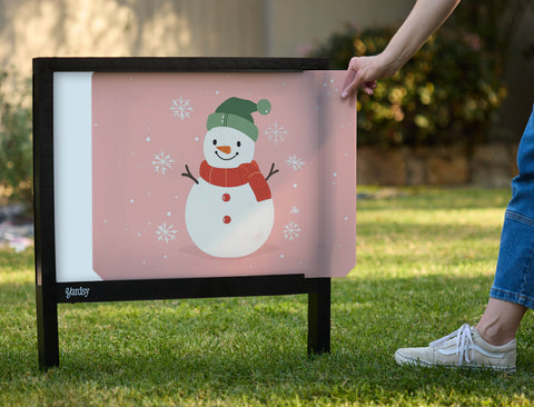 Pink Snowman Cute Winter Yardsy Sign - Interchangeable