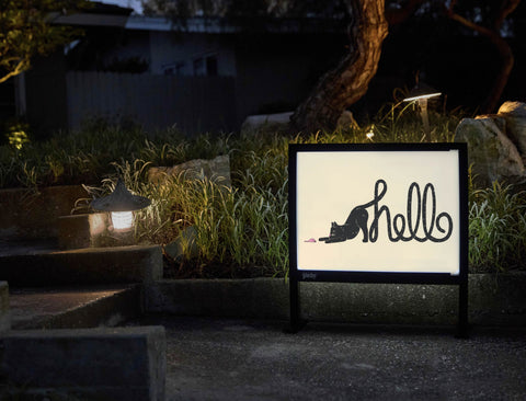 Playful Cat Hello Yardsy Sign - Flat Feet