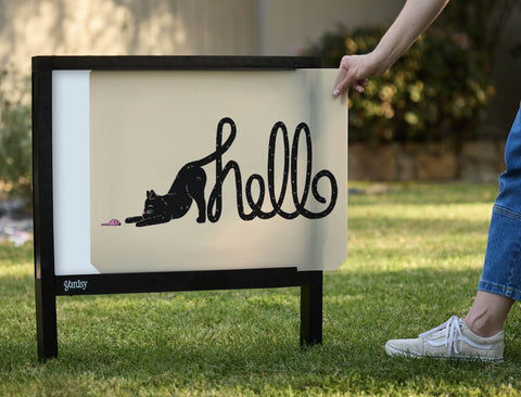 Playful Cat Hello Yardsy Sign - Interchangeable