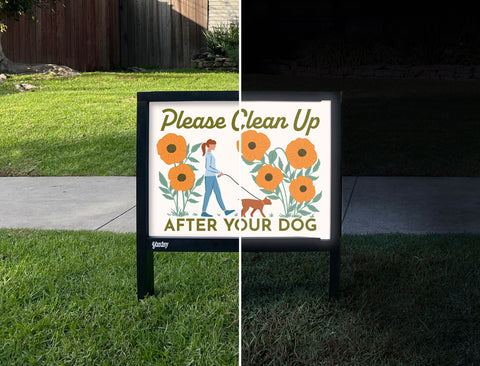 Please Clean Up After Your Dog Yardsy Sign - Day Night