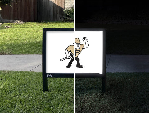 Purdue Pete White Yardsy Sign - Day Night