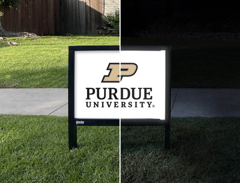 Purdue University Signature Mark White Yardsy Sign - Day Night