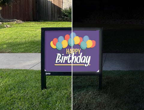 Purple and Gold Birthday Yardsy Sign - Day Night