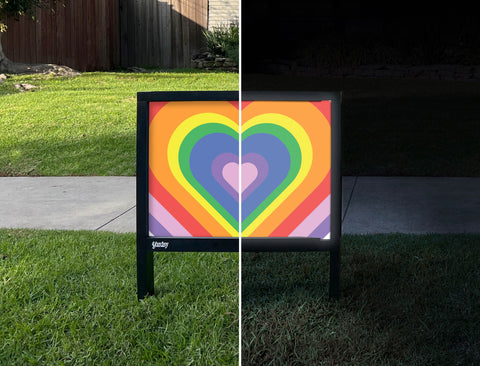 Rainbow Heart Beam Yardsy Sign - Day Night