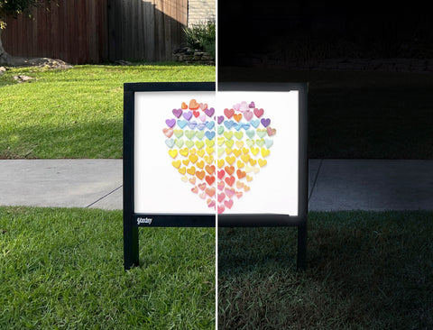 Rainbow Mini Hearts Yardsy Sign - Day Night