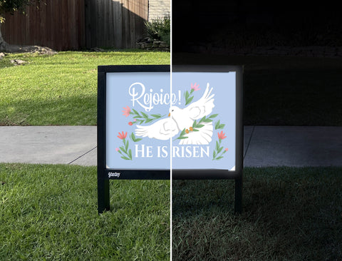 Rejoice! He Is Risen Yardsy Sign - Day Night