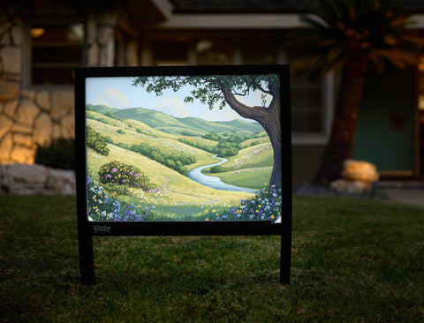 Rolling Hills Blooming River Landscape Yardsy Sign - Hero