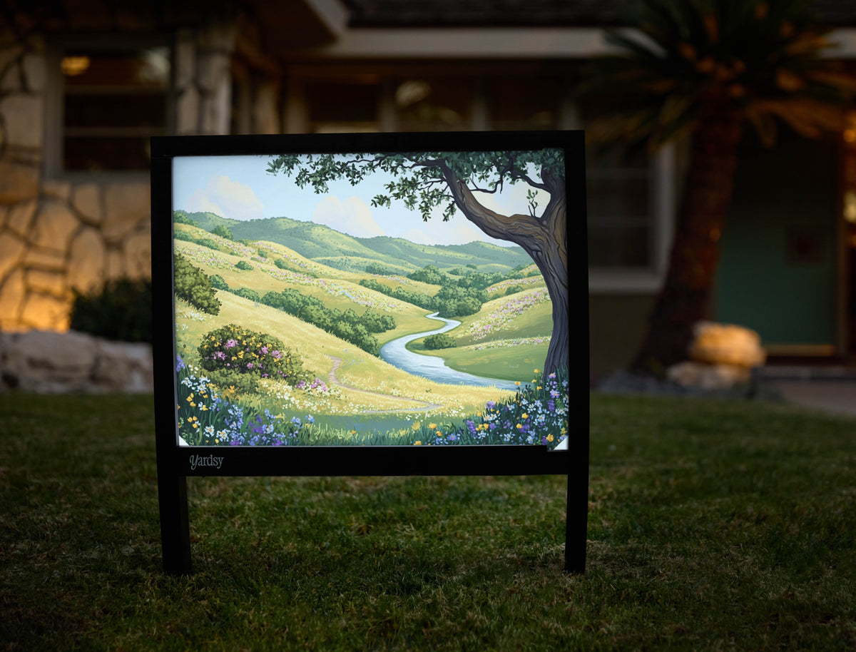 Rolling Hills Blooming River Landscape Yardsy Sign