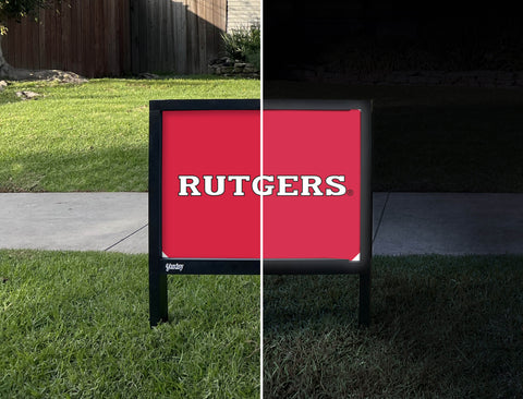 Rutgers Athletic Wordmark Red Yardsy Sign - Day Night