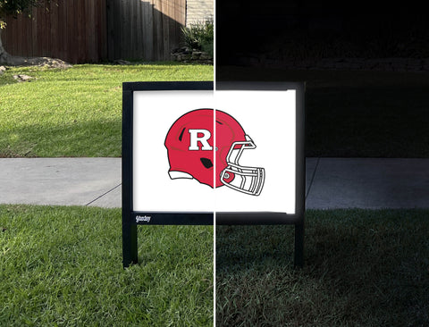 Rutgers Helmet Mark White Yardsy Sign - Day Night