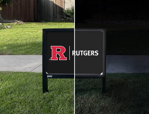 Rutgers Horizontal Mark Black Yardsy Sign - Day Night