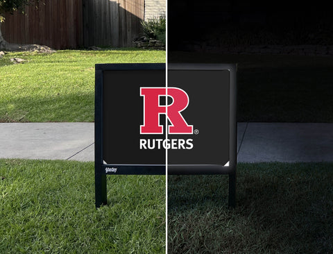 Rutgers R Red Vertical Mark Black Yardsy Sign - Day Night