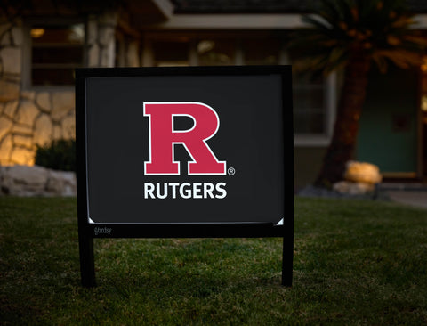 Rutgers R Red Vertical Mark Black Yardsy Sign - Hero
