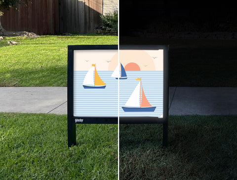 Sailboats At Sea Yardsy Sign - Day Night