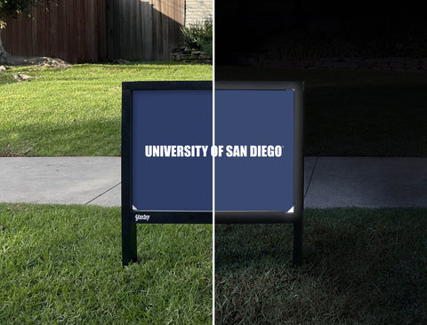 USD Athletics Wordmark Blue Yardsy Sign - Day Night