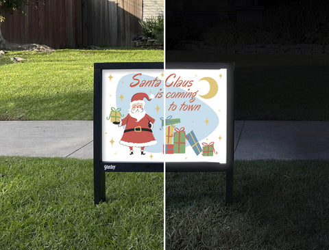 Santa Claus Is Coming To Town Yardsy Sign - Day Night