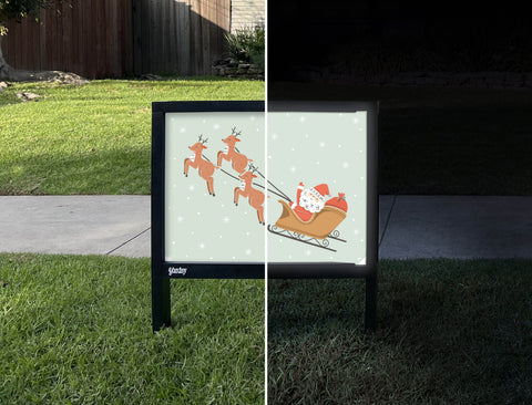 Santa And His Reindeer Yardsy Sign - Day Night