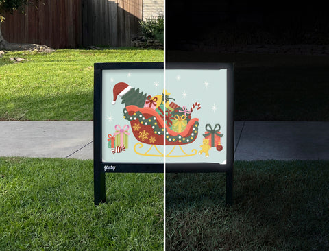 Santa's Sleigh Yardsy Sign - Day Night