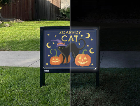 Scaredy Cat Halloween Yardsy Sign - Day Night