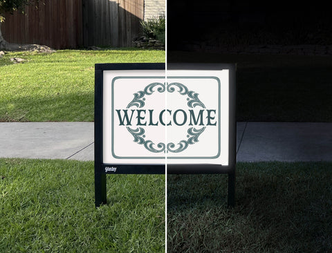 Scroll Welcome Yardsy Sign - Day Night