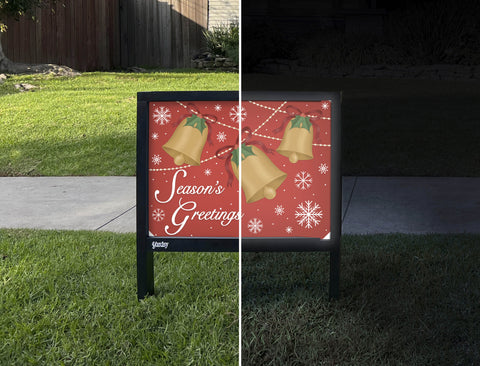 Seasons Greetings Bells Yardsy Sign - Day Night