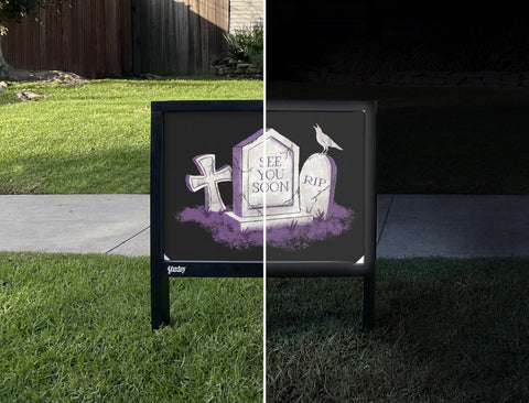 See You Soon Gravestone Halloween Yardsy Sign - Day Night