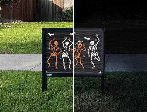 Skeleton Boogie Halloween Yardsy Sign - Day Night