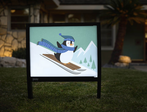 Sledding Penguin Yardsy Sign - Hero