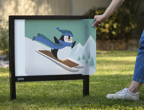 Sledding Penguin Yardsy Sign - Interchangeable