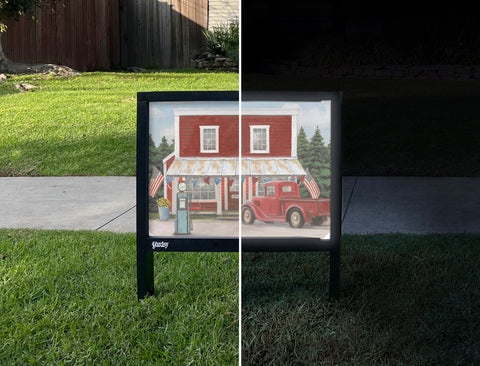 Small Town America Yardsy Sign - Day Night