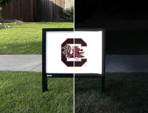 South Carolina C Cocky White Yardsy Sign - Day Night