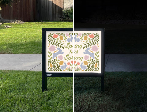 Spring Has Sprung Yardsy Sign - Day Night