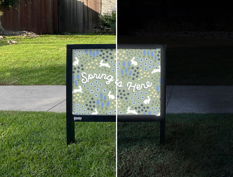 Spring Is Here Bunny Field Yardsy Sign - Day Night