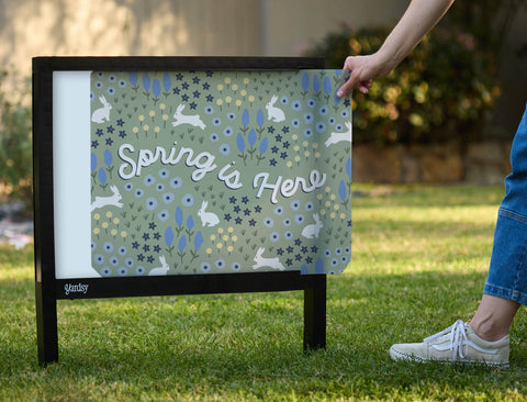 Spring Is Here Bunny Field Yardsy Sign - Interchangeable
