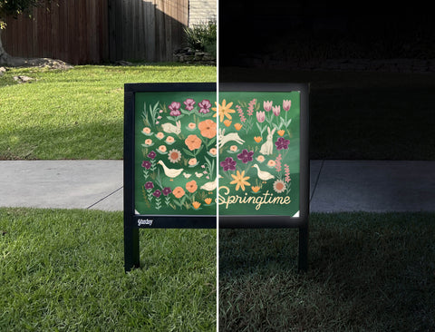 Springtime Garden Yardsy Sign - Day Night