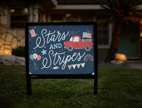 Stars and Stripes Red Truck Yardsy Sign - Hero