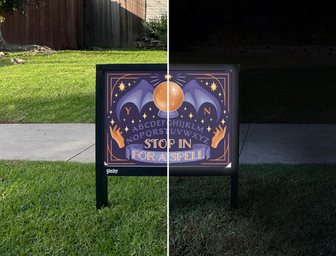 Stop In For A Spell Halloween Yardsy Sign - Day Night
