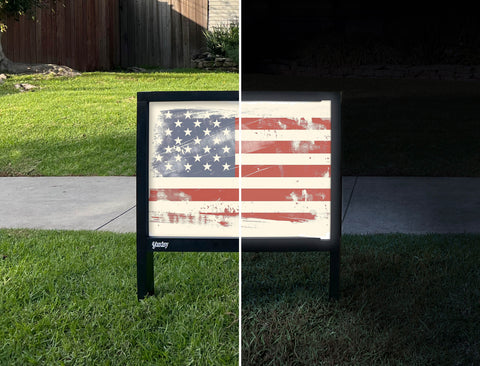 Stronger Than Ever American Flag Yardsy Sign - Day Night