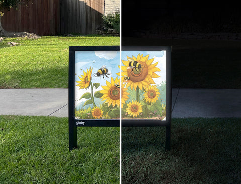Sunflower World for Bees Garden Sign Yardsy Sign - Day Night