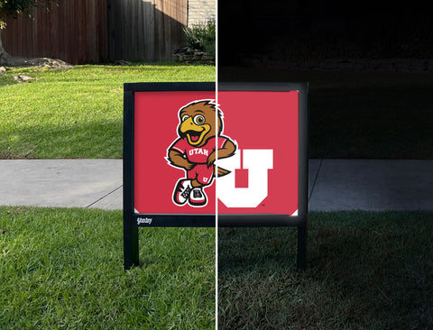 Swoop University of Utah Red Yardsy Sign - Day Night