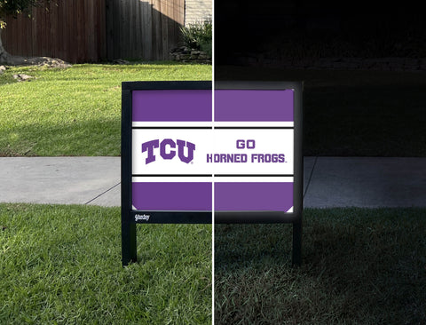 TCU Go Horned Frogs Purple Yardsy Sign - Day Night