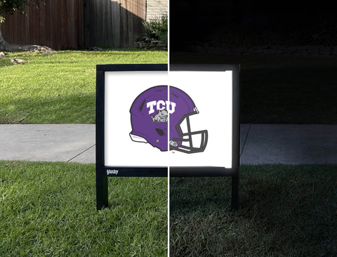 TCU Helmet Mark White Yardsy Sign - Day Night