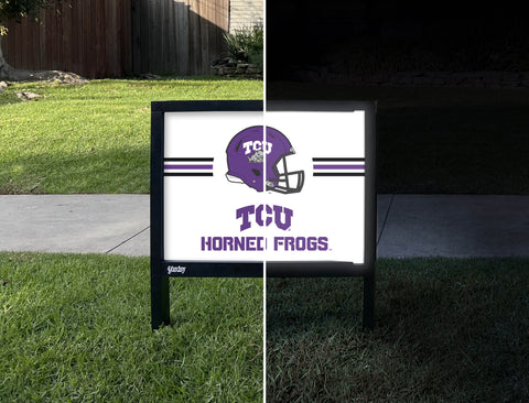 TCU Horned Frogs Helmet Stripes White Yardsy Sign - Day Night
