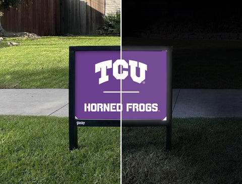 TCU Horned Frogs Purple Yardsy Sign - Day Night