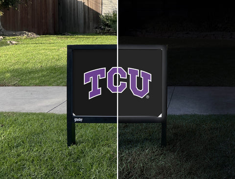 TCU Primary Mark Black Yardsy Sign - Day Night