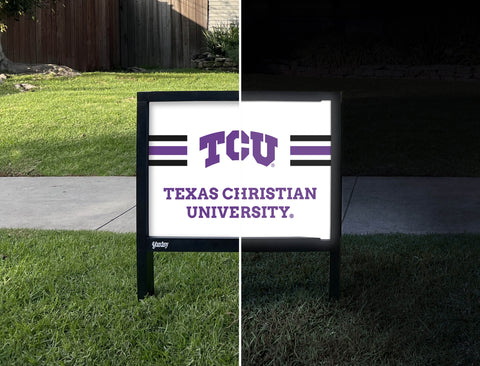 TCU Stripes White Yardsy Sign - Day Night