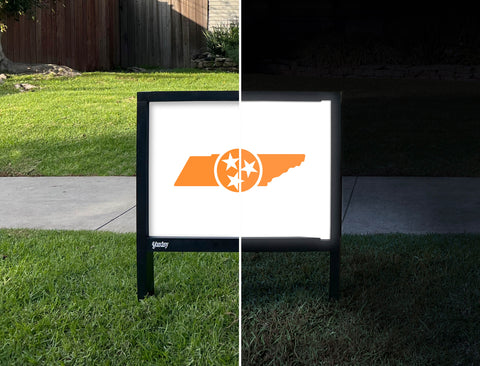 Tennessee Vols State Shield White Yardsy Sign - Day Night