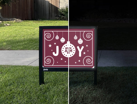 Texas A&M Christmas Joy Yardsy Sign - Day Night