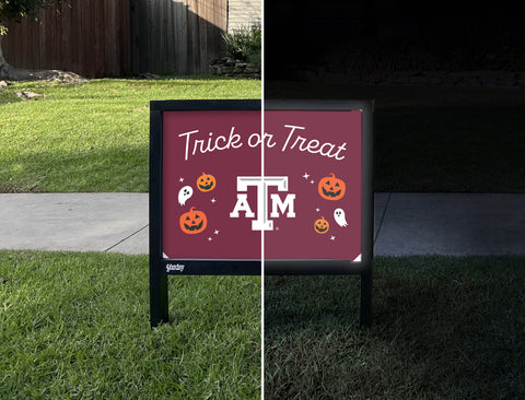 Texas A&M Halloween Trick Or Treat Yardsy Sign - Day Night